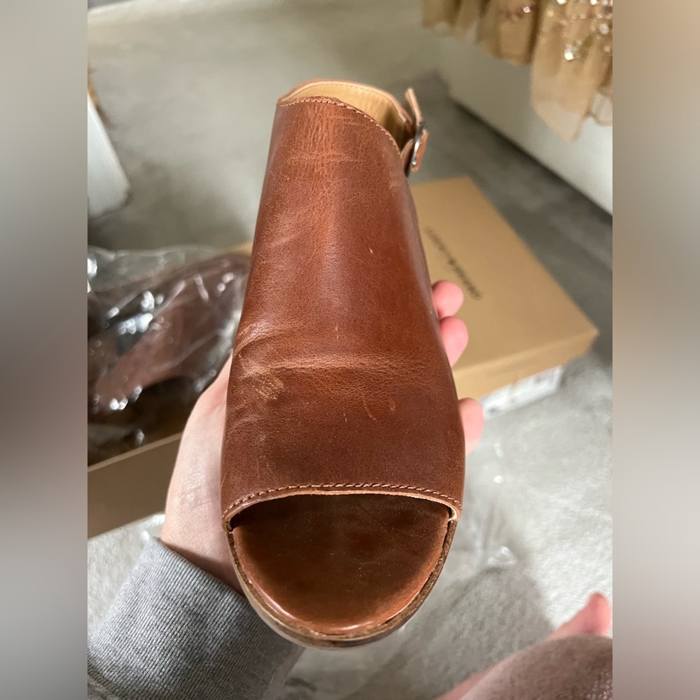 Lucky Brand Brown Leather Peep Toe Obelia Clog Shoe 9 EUC